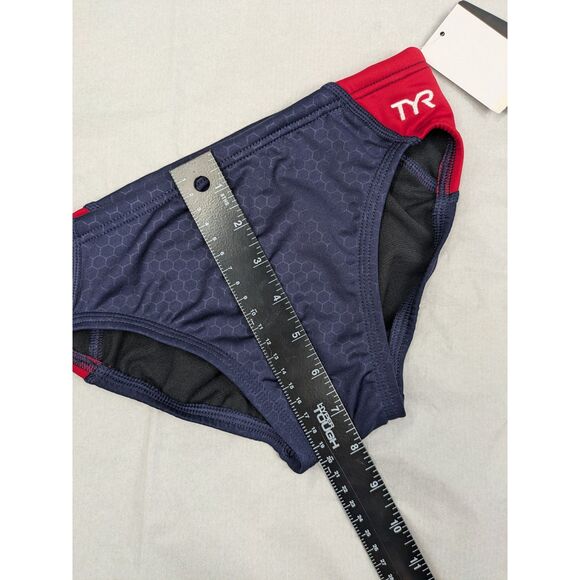 TYR Boys Durafast Hexa Blade Racer Brief Swimsuit Navy and Red sz 28 *NEW* - Picture 6 of 7